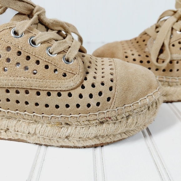 J/Slides Rileyy Tan Leather Perforated Espadrille Sneaker C759 - Picture 9 of 14